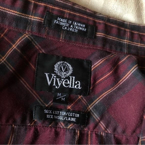 VINTAGE Viyella Cotton & Wool Blend Button Down Check Plaid Shirt Size M - Picture 4 of 7